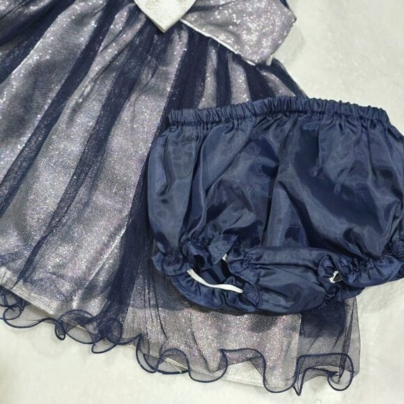 Rosenau Baby Dress Set 18M – Silver Bodice, Navy Mesh Skirt & Bloomers | Silver - Picture 6 of 9